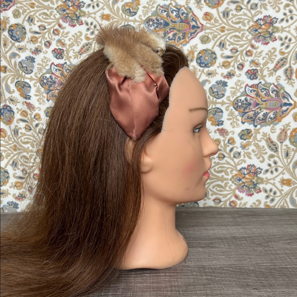 Vintage Mink Headband‎ with Mauve/Brown Satin Lattice/Cage Design Church Plays - Picture 14 of 16